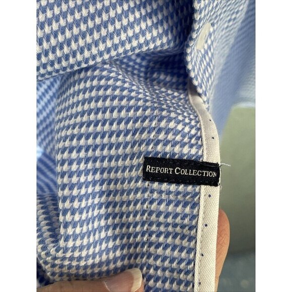 Report Collection Performance Stretch modern Fit Shirt Men’s 18”34/35Blue Check - Picture 6 of 16